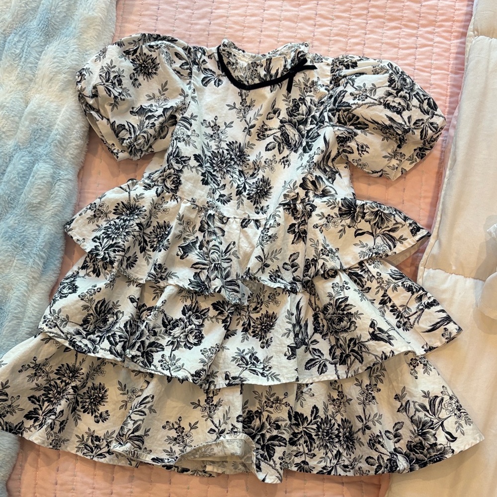 Janie and Jack Black and White Floral Kids Formal Dress